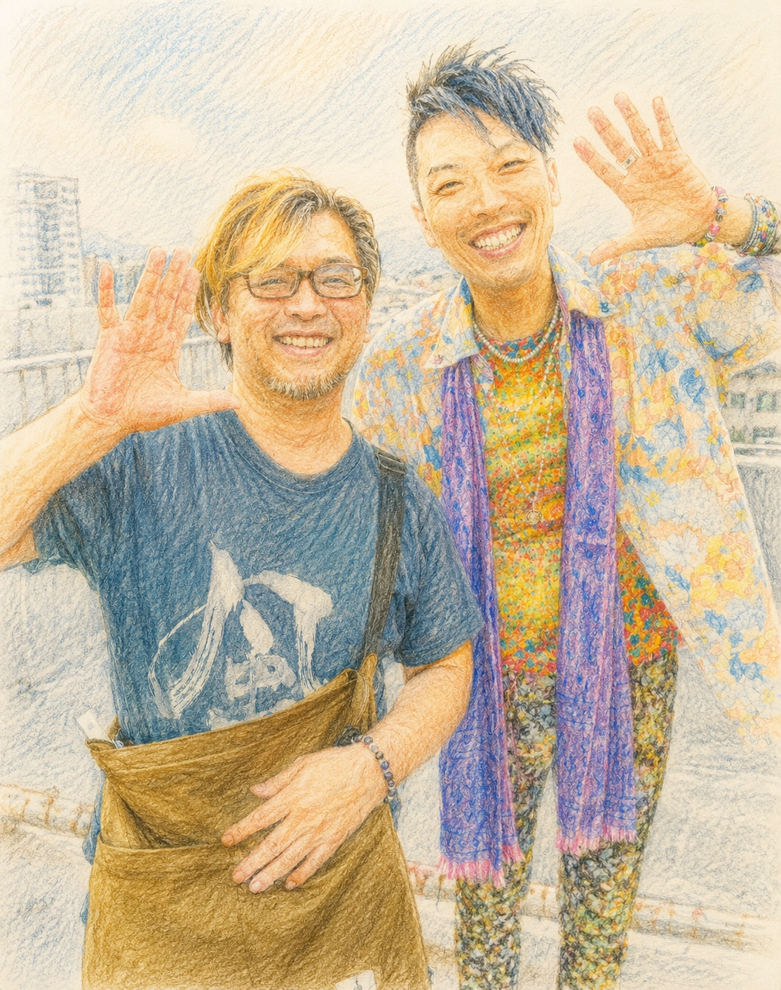 仲間と笑顔で立つ姿