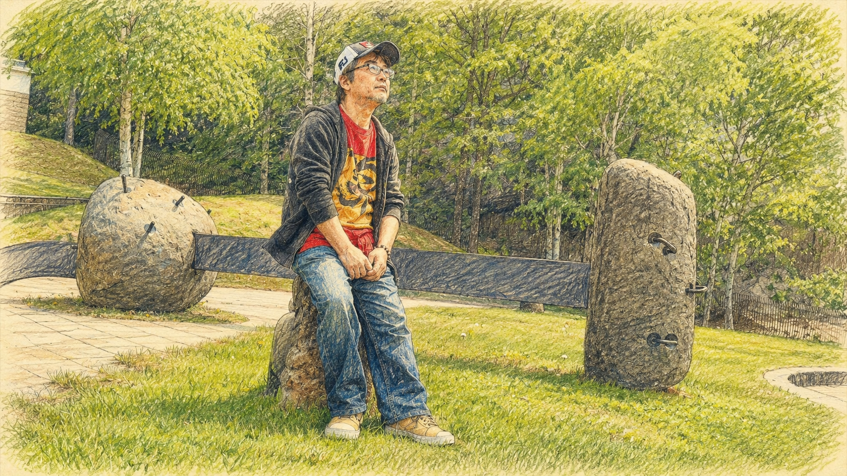 公園で空を見上げる姿
