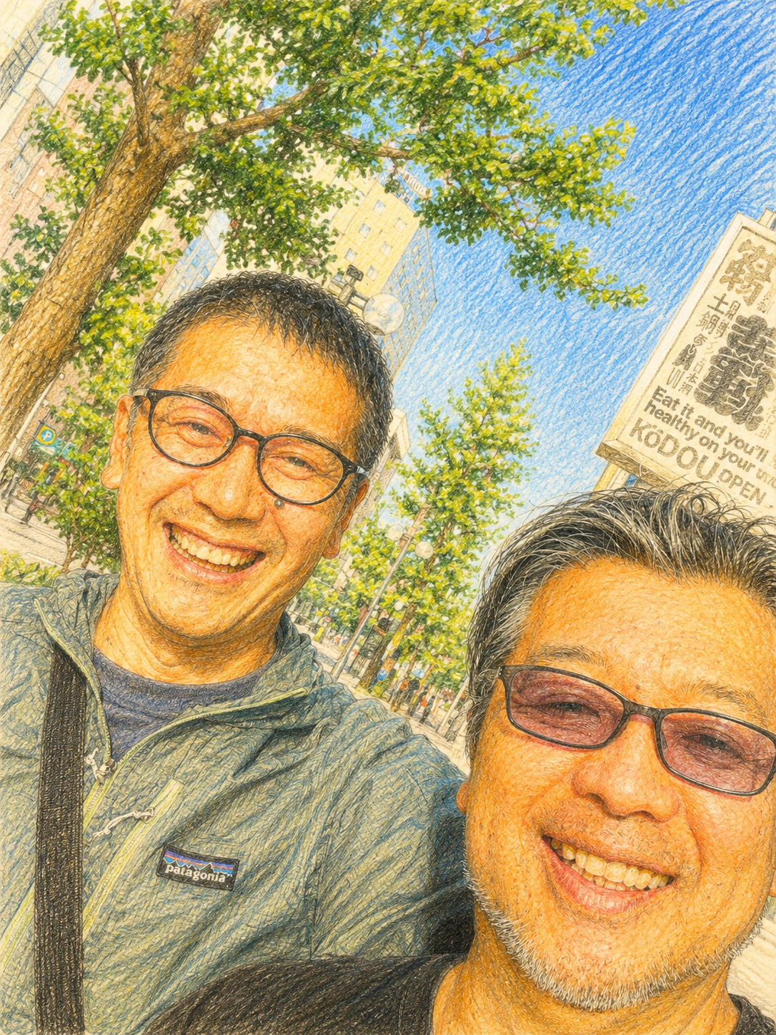 仲間と街を歩く詞人くまさん