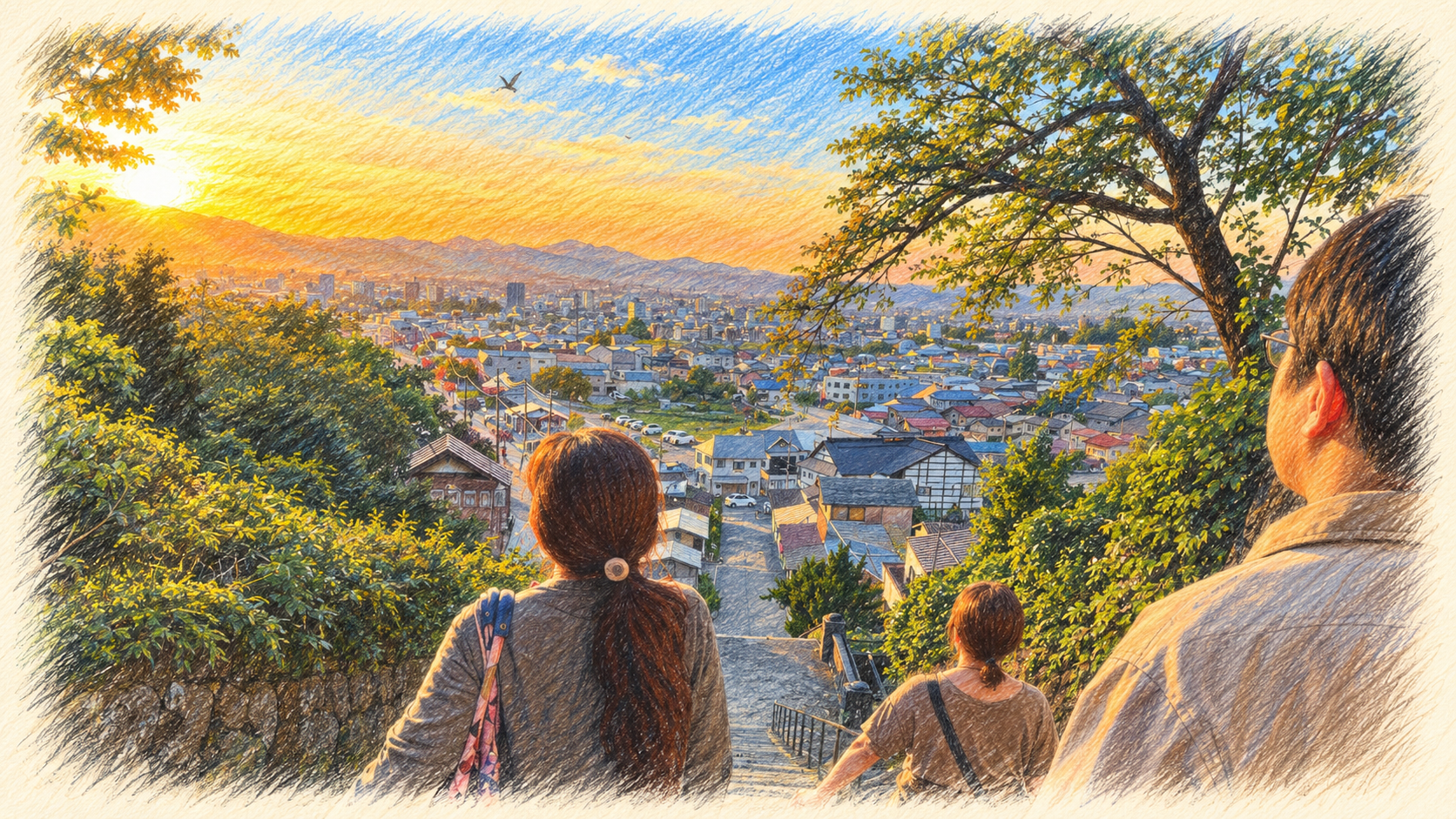 夕暮れの街を家族と眺める時間