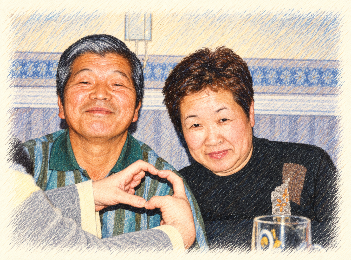 寄り添って笑う夫婦